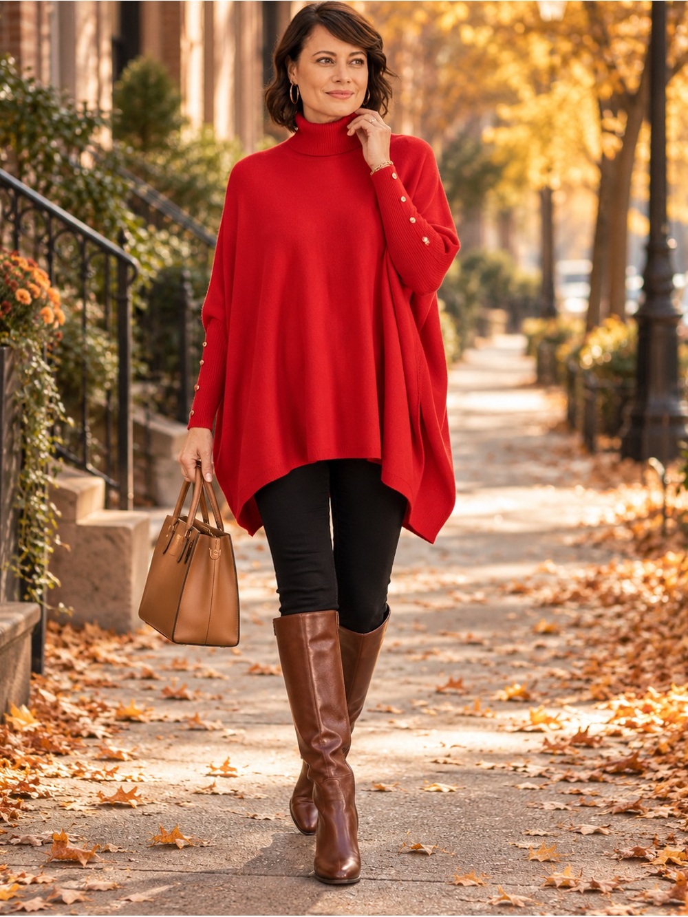 JM Collection Poncho Turtleneck Sweater Red Oversized Fall XL Holiday